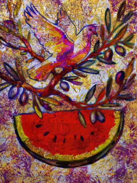 SANDIA-PALOMA-Y-OLIVO -WATERMELON, DOVE, AND OLIVE TREE