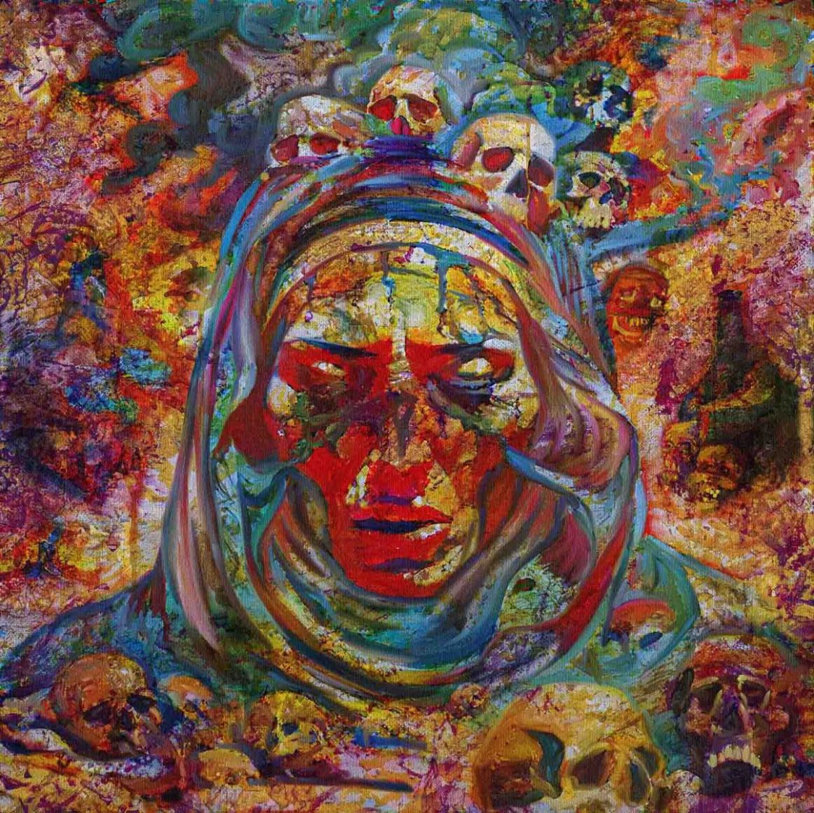 WOMAN-AND-SKULLS-2-Acrylic-on-canvas-100x100-cm.DATE-CREATED-2023-11-20