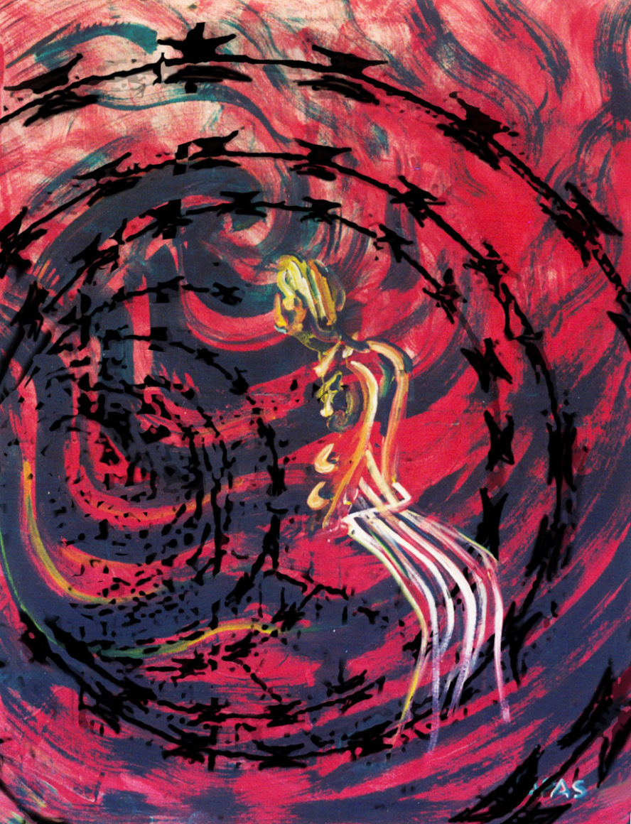 Barbed-wire-contrabass⁠-2-acrilic-on-canvas-114x1455cm.