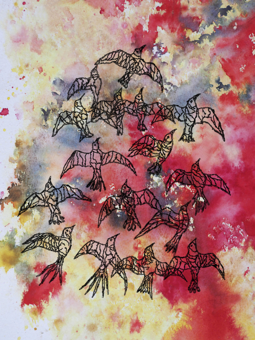 FLOCK OF BARBED WIRED BIRDS